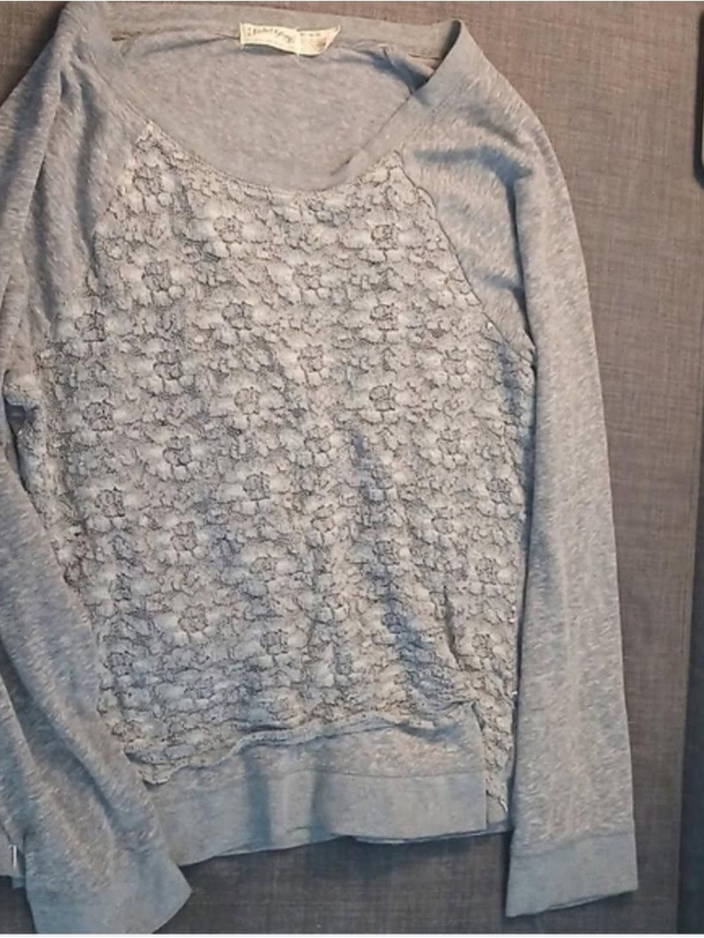 Faded Glory Light Gray Lace Front Crewneck Sweatshirt